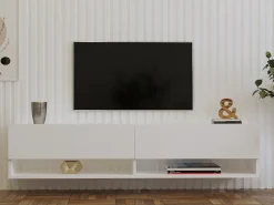 Mobile Porta tv Bianco 2 Ripiani Apertura a Ribalta 141x30x31h cm, 2 Ante - Olmi