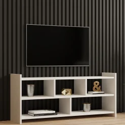 Mobile Porta tv Bianco 5 Ripiani 5 Vani 118x28x55h cm, Peso Supportato 40 kg - Loreglia