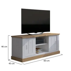 Mobile Porta tv Bianco Rovere Marrone un Ripiano 4 Vani 45x46x60h cm, 2 Ante - Mesola