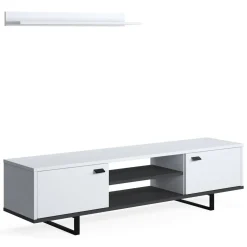 Mobile Porta tv Bianco un Ripiano 2 Ante 150x44x35h cm, 4 Vani
