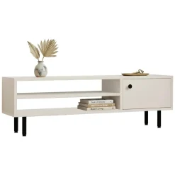 Mobile Porta tv Bianco un Ripiano Apertura Battente 120x30x38h cm, Un'anta - Metomaha