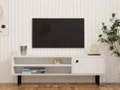 Mobile Porta tv Bianco un Ripiano Apertura Battente 120x30x38h cm, Un'anta - Metomaha