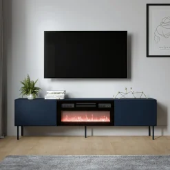 Mobile Porta tv blu un Ripiano 2 Ante 200x42x57h cm, con Piedini in Metallo - Cesara