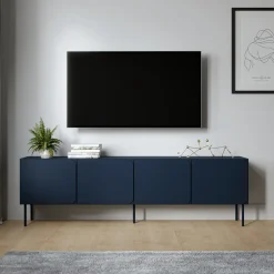 Mobile Porta tv blu un Ripiano 2 Ante 200x42x60h cm, 4 Vani - Mornago