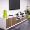 Mobile porta TV Dleott, cm 260x41h46, Bianco lucido e Noce