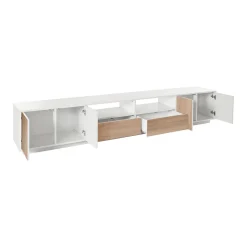 Mobile porta TV Dleott, cm 260x41h46, Bianco lucido e Noce