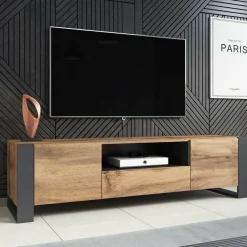 Mobile porta TV Dronero, 180x44 h48 cm, Rovere Nodi e Antracite