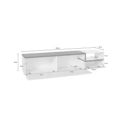 Mobile porta TV Febe, cm 200x40h49, Bianco lucido e Ardesia
