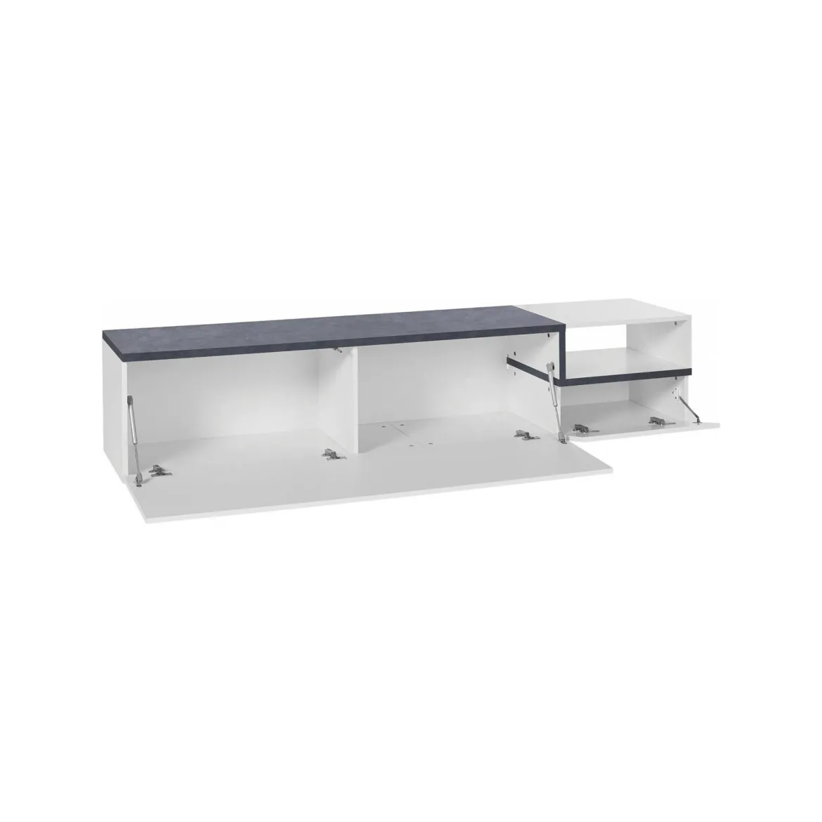 Mobile porta TV Febe, cm 200x40h49, Bianco lucido e Ardesia