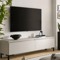 Mobile Porta tv Grigio Chiaro Nero un Ripiano 2 Ante 150x37x45h cm, con Piedini Made in Italy - Mimasato