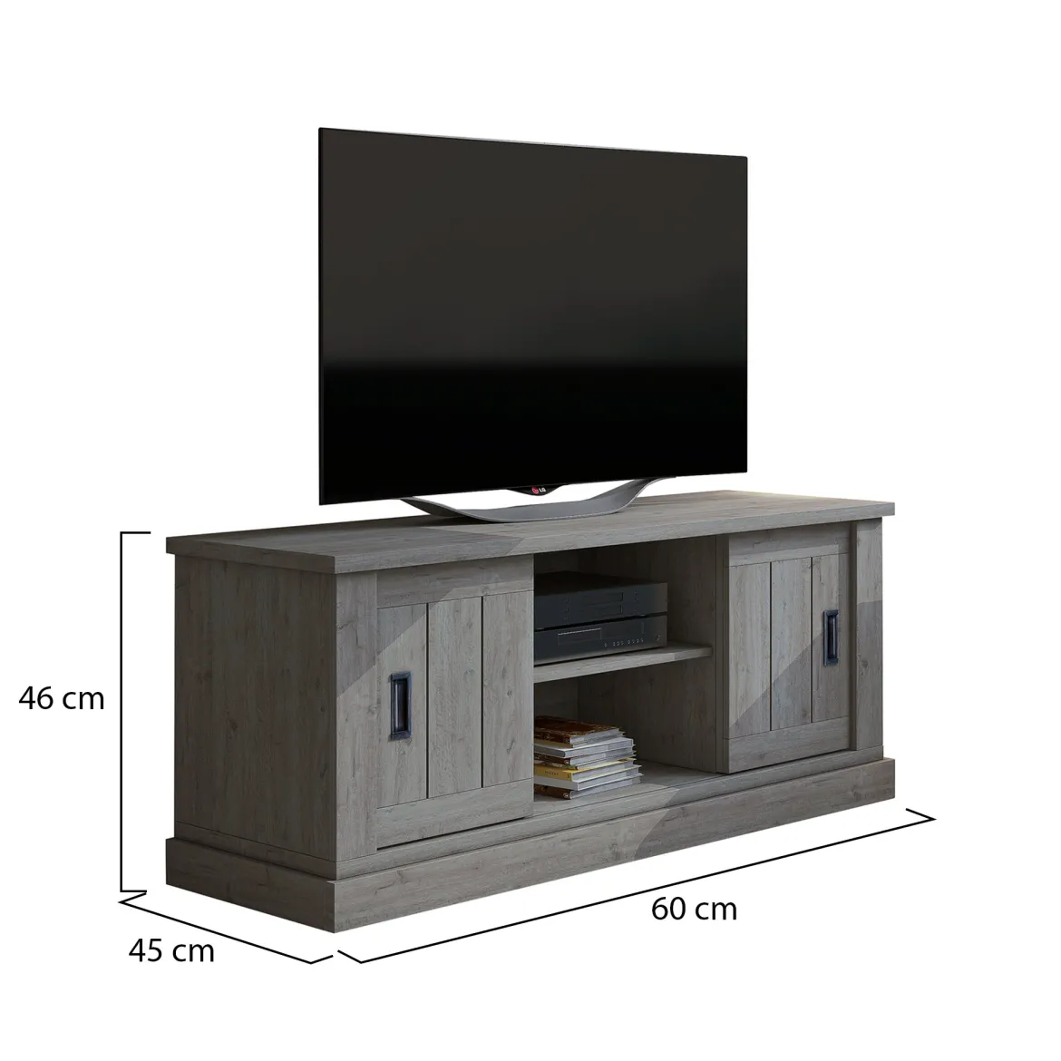 Mobile Porta tv Grigio Rovere Grigio un Ripiano 2 Ante 45x46x60h cm, 4 Vani - Mesola