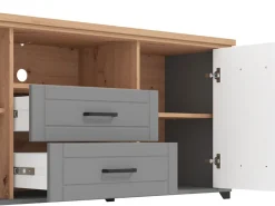 Mobile Porta tv Grigio Scuro Marrone Rovere Nodi 2 Cassetti 4 Ripiani 161x41x66.5h cm, Apertura Battente, Scorrevole - Rotondi