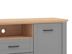Mobile Porta tv Grigio Scuro Marrone Rovere Nodi 2 Cassetti 4 Ripiani 161x41x66.5h cm, Apertura Battente, Scorrevole - Rotondi