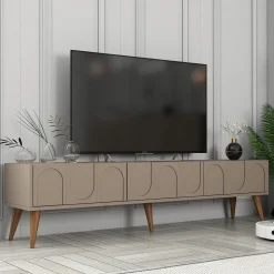 Mobile Porta tv Grigio Tortora Nero 3 Ante Apertura a Ribalta 180x35x42h cm, 3 Vani - Scafa