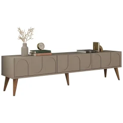 Mobile Porta tv Grigio Tortora Nero 3 Ante Apertura a Ribalta 180x35x42h cm, 3 Vani - Scafa