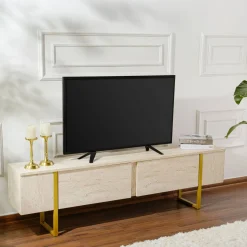 Mobile porta TV Lilith, 180x30 h50 cm, Beige e Oro