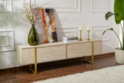 Mobile porta TV Lilith, 180x30 h50 cm, Beige e Oro