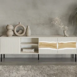 Mobile porta TV Luvinate, 190x40 h62 cm, Beige e Rovere Nodi