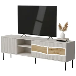Mobile porta TV Luvinate, 190x40 h62 cm, Beige e Rovere Nodi