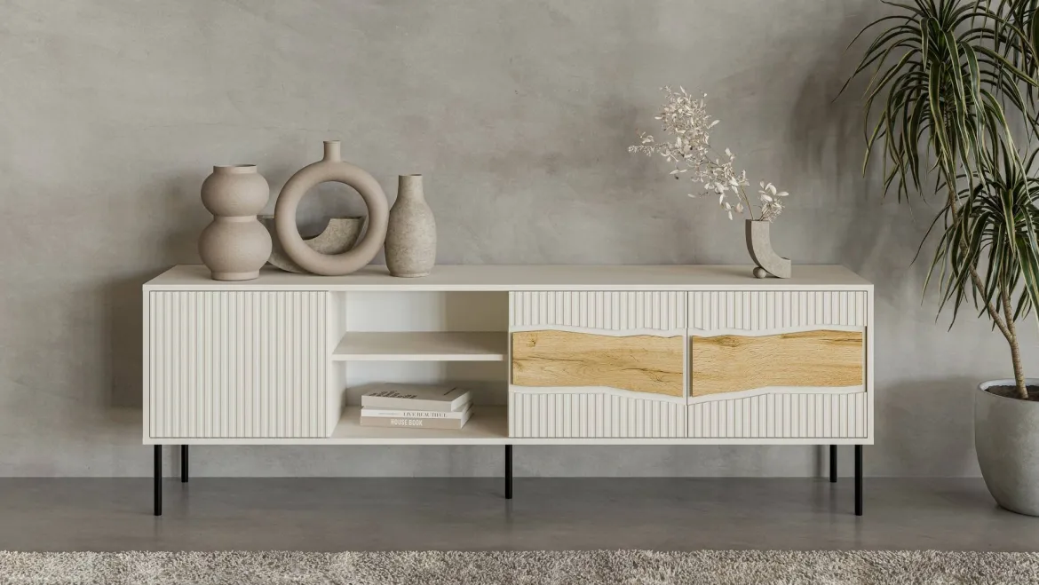 Mobile porta TV Luvinate, 190x40 h62 cm, Beige e Rovere Nodi