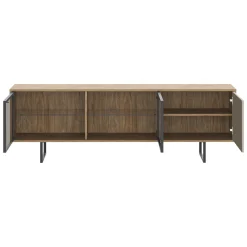 Mobile Porta tv Marrone Noce Beige 3 Ripiani 3 Ante 185x40x60h cm, Anta e Ripiani Dettaglio Vetro - Serrata