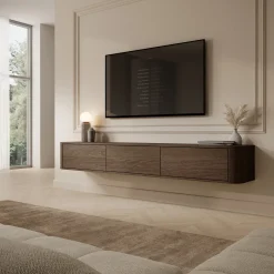 Mobile Porta tv Marrone Noce 3 Cassetti un Ripiano 200x34x28h cm, 3 Vani - Kahate