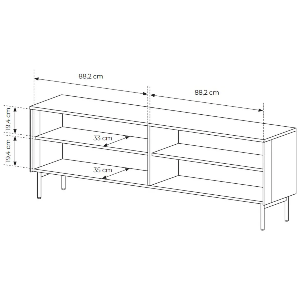 Mobile Porta tv Marrone Noce Nero Antracite un Ripiano 2 Ante 180x40x45h cm, 4 Vani - Fonni