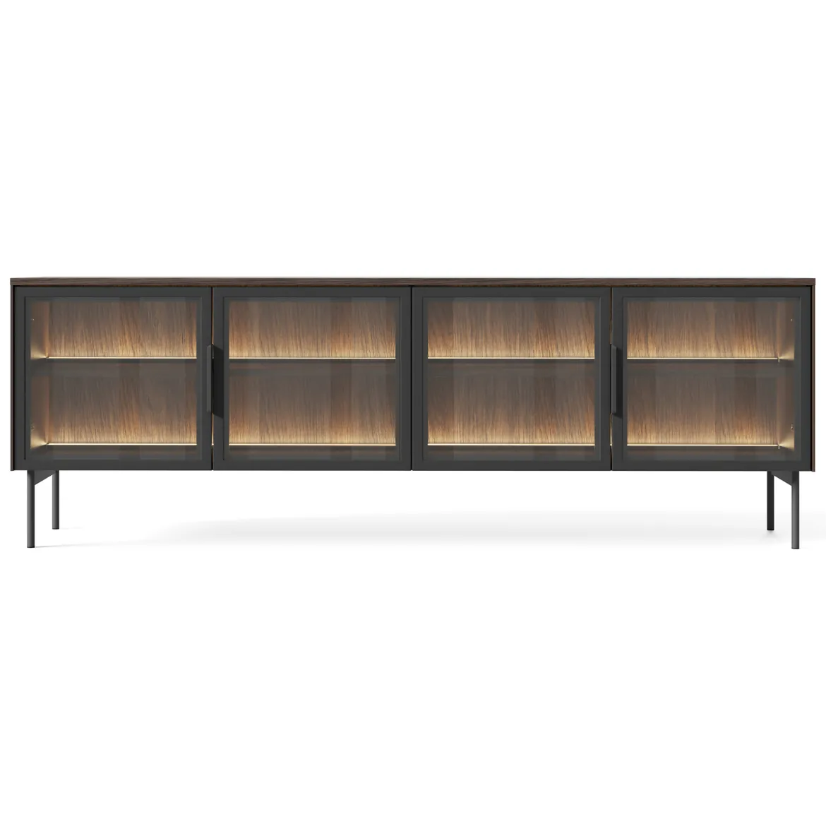 Mobile Porta tv Marrone Noce Nero Antracite un Ripiano 2 Ante 180x40x45h cm, 4 Vani - Fonni
