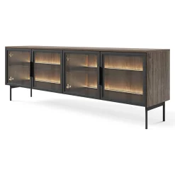Mobile Porta tv Marrone Noce Nero Antracite un Ripiano 2 Ante 180x40x45h cm, 4 Vani - Fonni