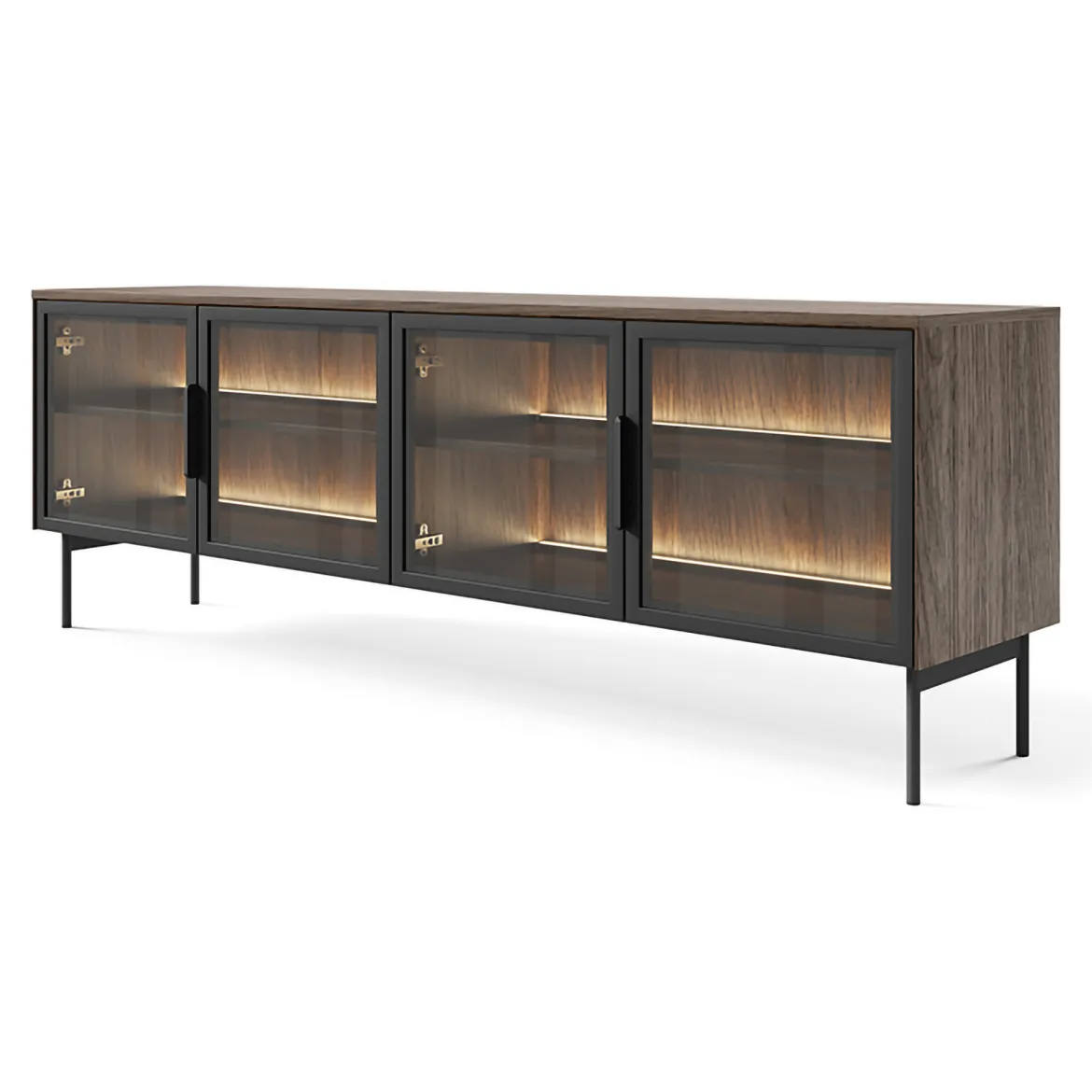 Mobile Porta tv Marrone Noce Nero Antracite un Ripiano 2 Ante 180x40x45h cm, 4 Vani - Fonni