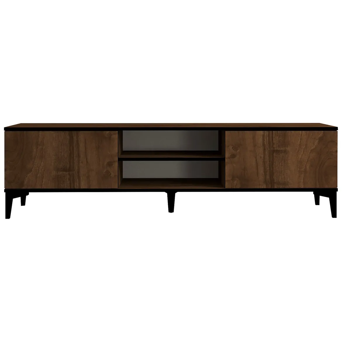 Mobile Porta tv Marrone Noce Nero Antracite un Ripiano 2 Ante 180x40x45h cm, 4 Vani - Fonni