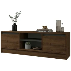 Mobile Porta tv Marrone Noce Nero Cassetti un Ripiano 180x30x50h cm, 2 Ante - Abishia