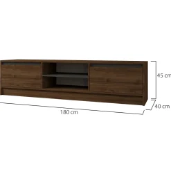 Mobile Porta tv Marrone Noce Nero Cassetti un Ripiano 180x30x50h cm, 2 Ante - Abishia