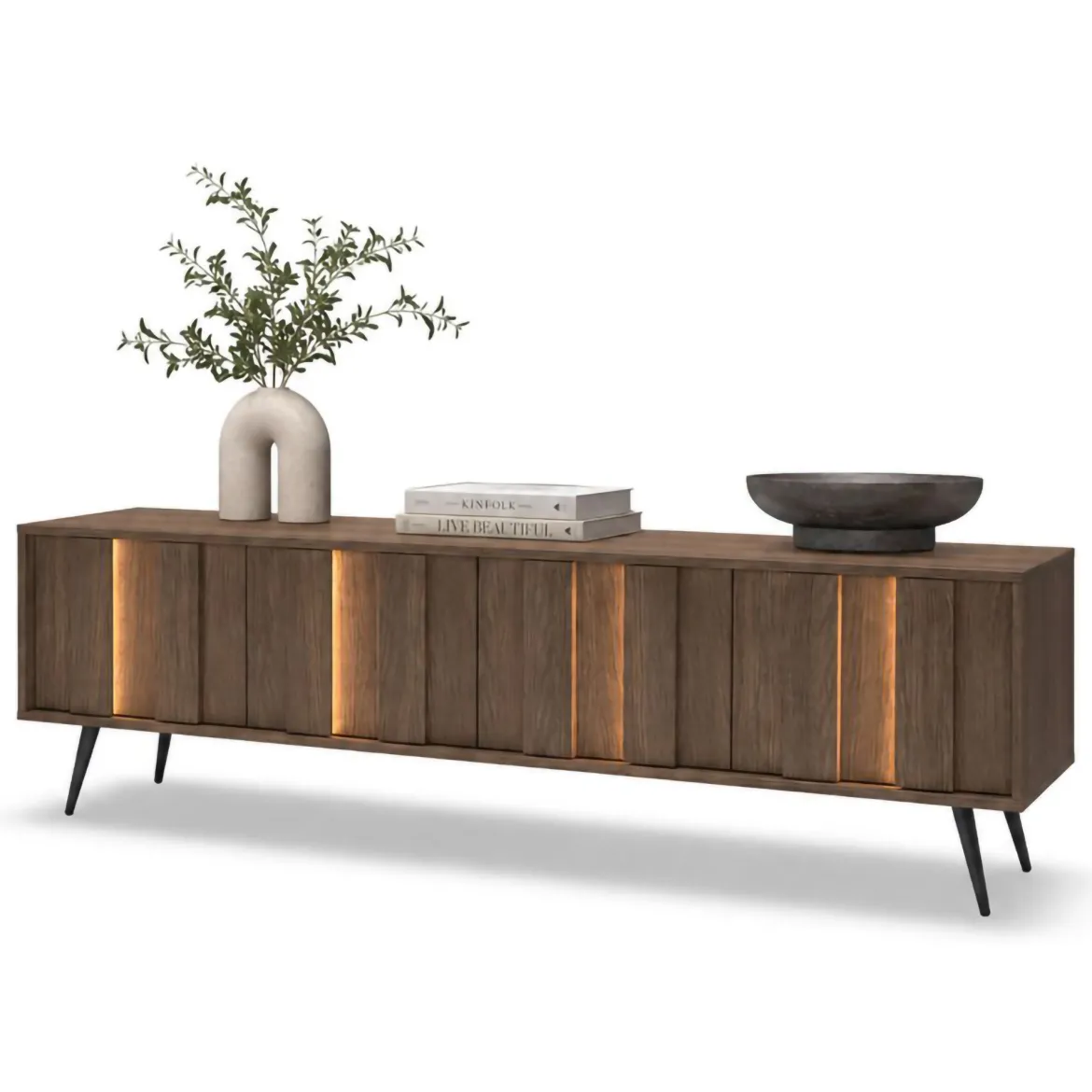 Mobile Porta tv Marrone Noce Noce Antracite 2 Ripiani 5 Vani 156x30x40h cm, Peso Supportato 40 kg - Zubiena