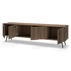 Mobile Porta tv Marrone Noce Noce Antracite 2 Ripiani 5 Vani 156x30x40h cm, Peso Supportato 40 kg - Zubiena