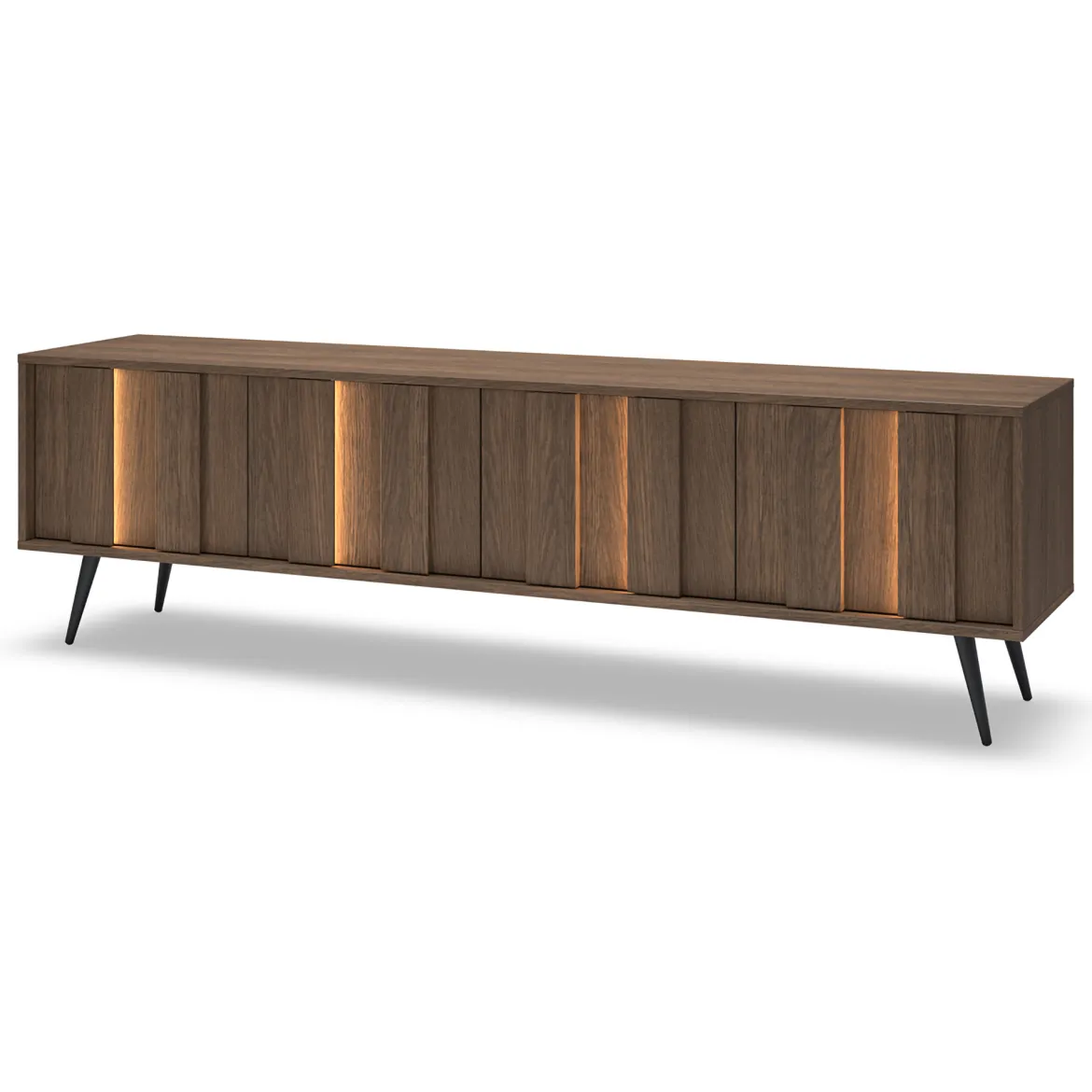 Mobile Porta tv Marrone Noce Noce Antracite 2 Ripiani 5 Vani 156x30x40h cm, Peso Supportato 40 kg - Zubiena