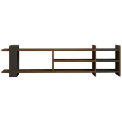 Mobile Porta tv Marrone Noce Noce Antracite 2 Ripiani 5 Vani 156x30x40h cm, Peso Supportato 40 kg - Zubiena