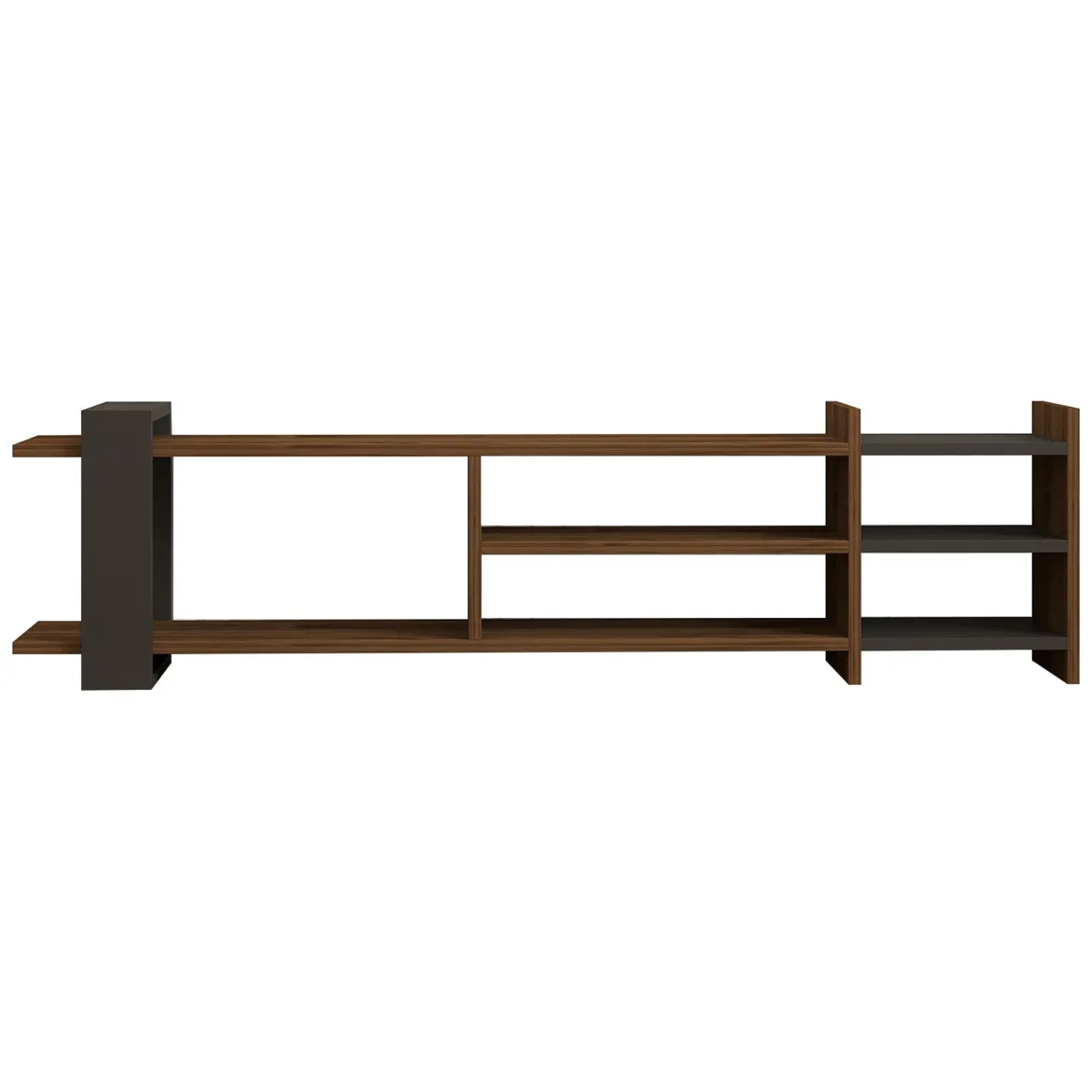 Mobile Porta tv Marrone Noce Noce Antracite 2 Ripiani 5 Vani 156x30x40h cm, Peso Supportato 40 kg - Zubiena