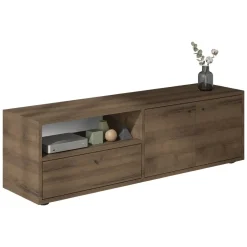 Mobile Porta tv Marrone Noce 2 Ripiani 3 Ante 136x35x42h cm, 4 Vani - Partanna