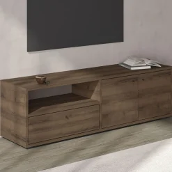 Mobile Porta tv Marrone Noce 2 Ripiani Apertura a Ribalta 160x27x33h cm, Un'anta - Caraglio