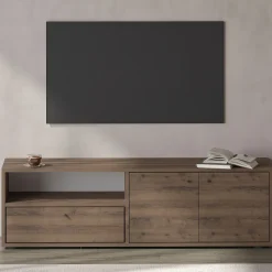 Mobile Porta tv Marrone Noce 2 Ripiani Apertura a Ribalta 160x27x33h cm, Un'anta - Caraglio