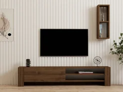 Mobile Porta tv Marrone Noce 2 Ripiani Apertura a Ribalta 160x27x33h cm, Un'anta - Cuorgne