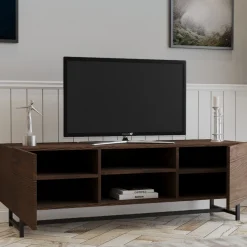 Mobile Porta tv Marrone Noce 3 Ripiani 2 Ante 150x41x50h cm, 6 Vani - Monno