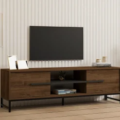 Mobile Porta tv Marrone Noce un Ripiano 2 Ante 160x40x50h cm, 4 Vani - Cinaglio