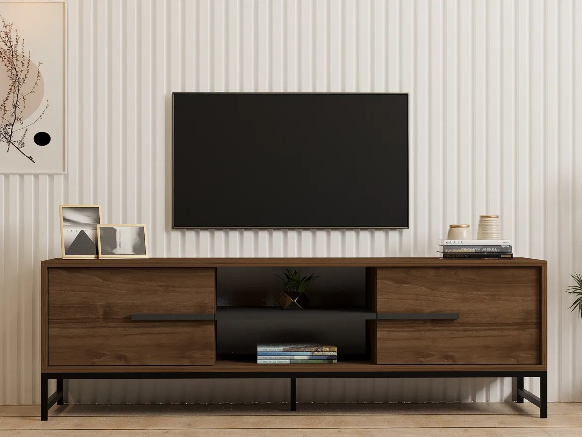 Mobile Porta tv Marrone Noce un Ripiano 2 Ante 160x40x50h cm, 4 Vani - Cinaglio