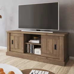 Mobile Porta tv Marrone Noce un Ripiano Apertura Battente, a Ribalta 192x37x53h cm, 3 Ante - Trasacco