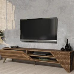 Mobile Porta tv Marrone Noce un Ripiano Un'anta 180x40x37h cm, 3 Vani - Campli