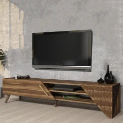 Mobile Porta tv Marrone Noce un Ripiano Un'anta 180x40x37h cm, 3 Vani - Campli