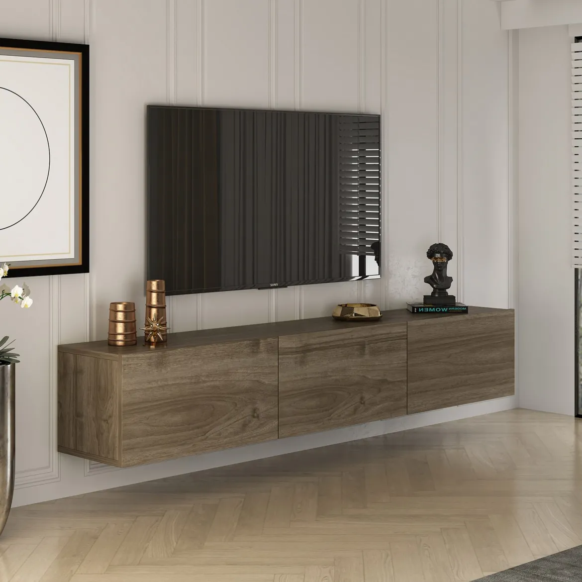 Mobile Porta tv Marrone Noce 4 Vani 4 Ante 180x35x50h cm, Apertura a Ribalta - Visco