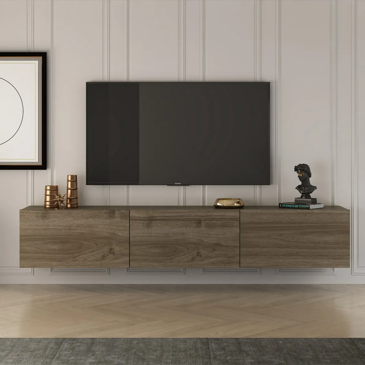 Mobile Porta tv Marrone Noce 4 Vani 4 Ante 180x35x50h cm, Apertura a Ribalta - Visco